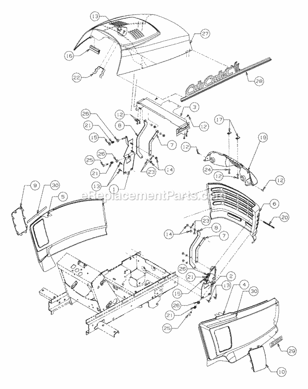 Grille, Hood And Side Panels Diagram and Parts List for 2166 13A-214G100, 13A-254G100 Cub Cadet Lawn Tractor